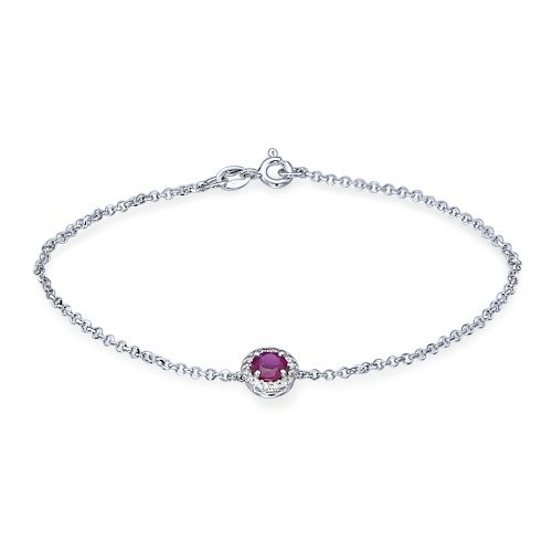 צמיד זהב עדין משובץ רובי טבעית במרכז ו-0.20 קראט של יהלומים מסביבה