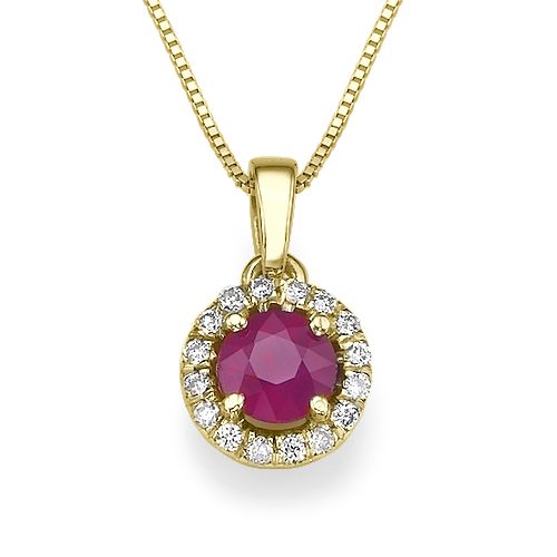 שרשרת זהב 0.70  עם רובי אדומה טבעית והילה של יהלומים טבעיים