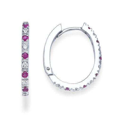 עגילי חישוק זהב יהלומים ורובי טבעיים