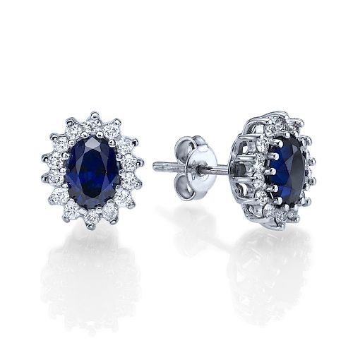 עגילי יהלומים משובצים אבני ספיר בעיצוב הנסיכה דיאנה