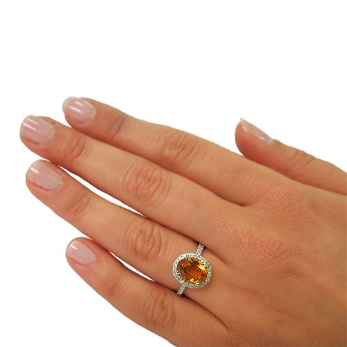 טבעת יהלומים זהב לבן "אליסון" בשילוב אבן סיטרין ענקית