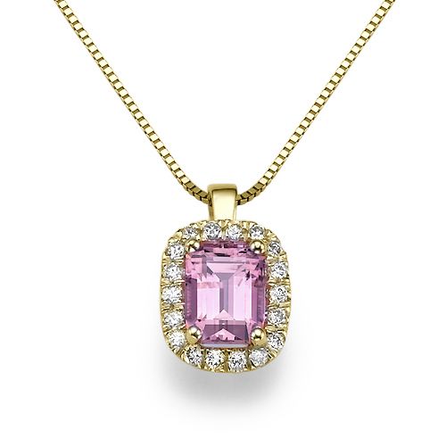 שרשרת יהלומים מזהב עם תליון יהלום ואבן טורמלין ורודה