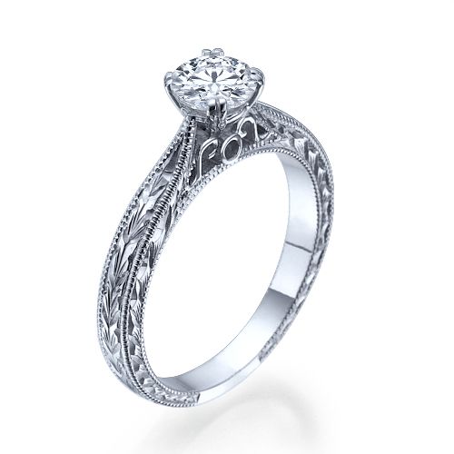 טבעת אירוסין זהב לבן וינטאג'