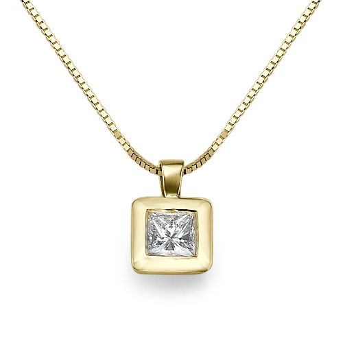 שרשרת זהב עם תליון יהלום פרינסס מרובע בשיבוץ בזל מדויק