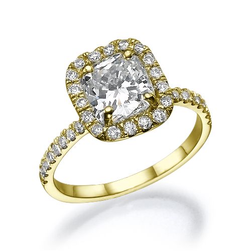 טבעת יהלום זהב צהוב בחיתוך "קושיין"