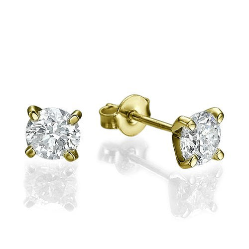 עגילי סטאד יהלומים טבעיים בעיצוב קלאסי ארבע שיניים