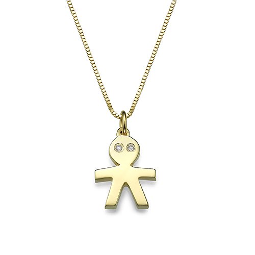 שרשרת יהלום מזהב עם תליון ילד משובץ יהלומים