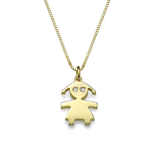 תליון ילדה מזהב משובץ יהלומים בעיצוב מתוק ועדין המעניק מראה מלא משמעות