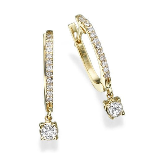 עגילי יהלומים נופלים עם יהלום מתנדנד