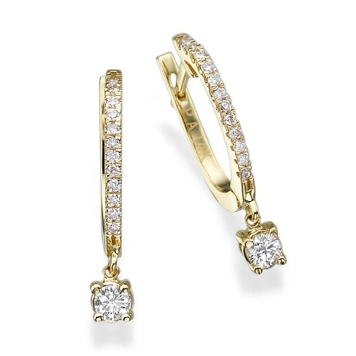 עגילי יהלומים נופלים עם יהלום מתנדנד