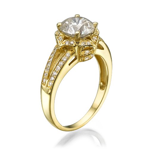 טבעת יהלומים זהב צהוב "גבריאלה" בעיצוב וינטאג'