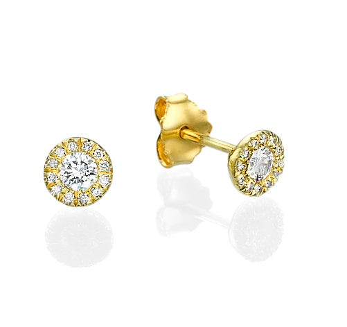 עגילי זהב היילו עם יהלום מרכזי טבעי