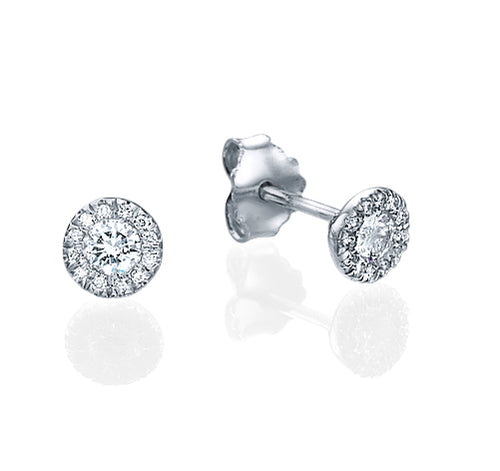 עגילי זהב היילו עם יהלום מרכזי טבעי