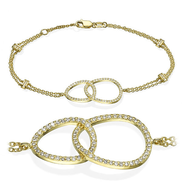 צמיד אינפיניטי מזהב לבן עם שתי לולאות משובצות יהלומים טבעיים לכל אורכו