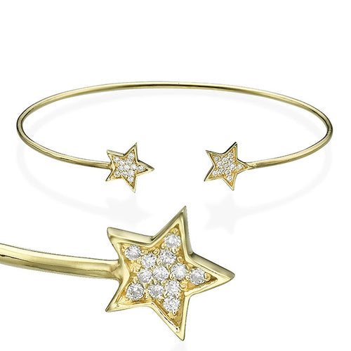 צמיד זהב צהוב בעיצוב כוכב משובץ יהלומים טבעיים עם הופעה ברורה ומלאת ברק