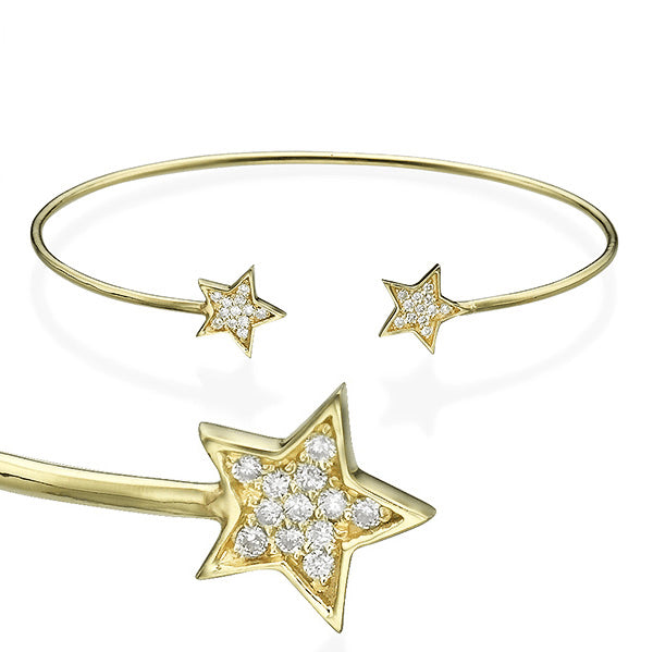 צמיד זהב צהוב בעיצוב כוכב משובץ יהלומים טבעיים עם הופעה ברורה ומלאת ברק