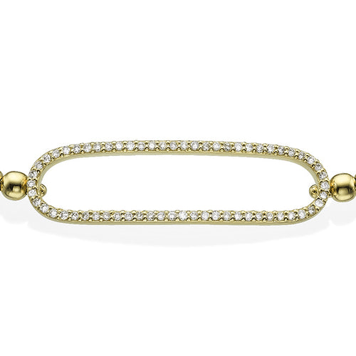 צמיד זהב עם חוליות כדור ואלמנט מלבני משובץ יהלומים טבעיים לכל אורכו