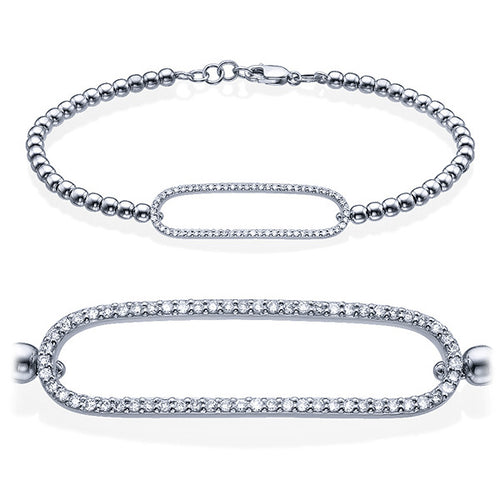 צמיד זהב עם חוליות כדור ואלמנט מלבני משובץ יהלומים טבעיים לכל אורכו