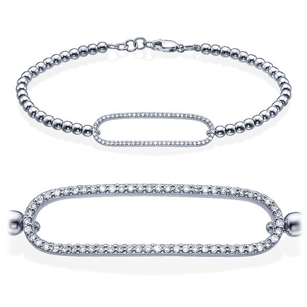 צמיד זהב עם חוליות כדור ואלמנט מלבני משובץ יהלומים טבעיים לכל אורכו