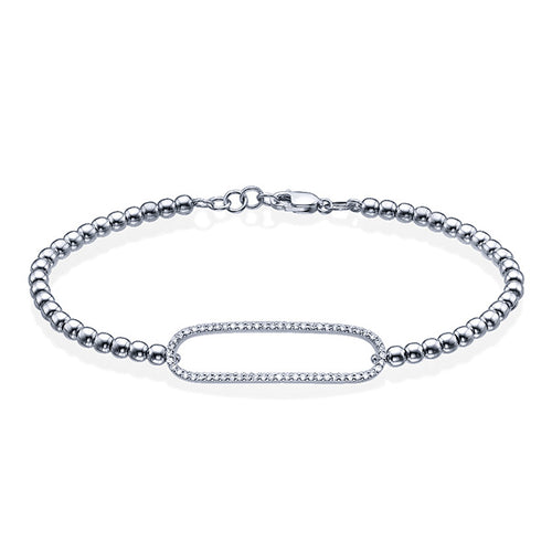 צמיד זהב עם חוליות כדור ואלמנט מלבני משובץ יהלומים טבעיים לכל אורכו