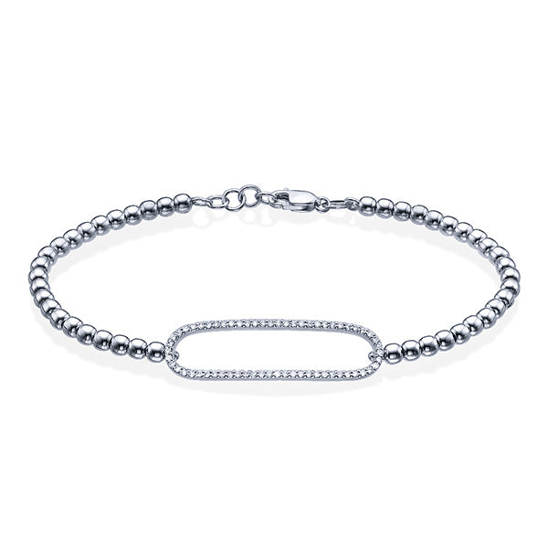 צמיד זהב עם חוליות כדור ואלמנט מלבני משובץ יהלומים טבעיים לכל אורכו