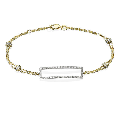 צמיד זהב עם חוליות כפולות ומשבצת מלבן משובצת יהלומים טבעיים 0.50 קראט