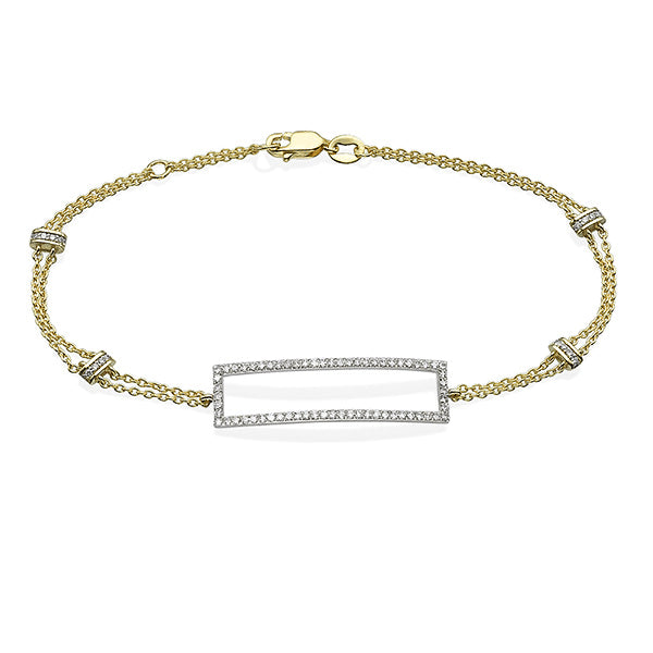 צמיד זהב עם חוליות כפולות ומשבצת מלבן משובצת יהלומים טבעיים 0.50 קראט