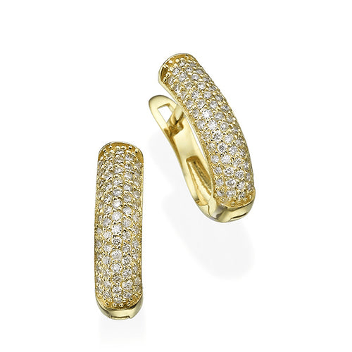 עגילי חישוק פאווה יהלומים טבעיים מזהב בעיצוב יוקרתי מלא ברק ונוכחות