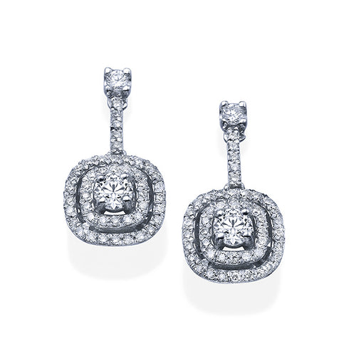 עגילי יהלומים תלויים מרובעים בעיצוב שכבות