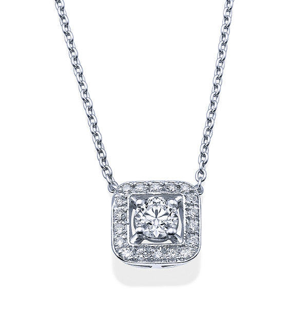 שרשרת ותליון יהלומים 0.41 קראט במסגרת מרובעת מזהב