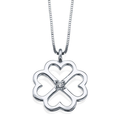 שרשרת פרח לבבות מזהב המשובצת יהלום טבעי במרכז