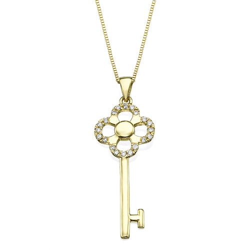 שרשרת מפתח מזהב משובצת יהלומים טבעיים 0.25 קראט בעיצוב יוקרתי כולל משמעות