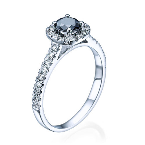 טבעת זהב המשובצת יהלום שחור ויהלומים לבנים במשקל