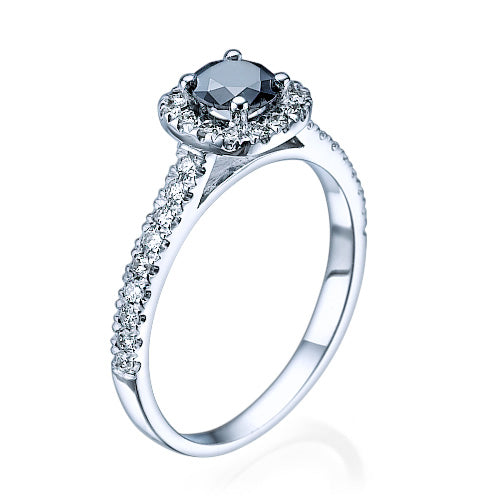 טבעת זהב המשובצת יהלום שחור ויהלומים לבנים במשקל