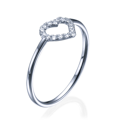 טבעת יהלומים לב 0.15 קראט זהב לבן