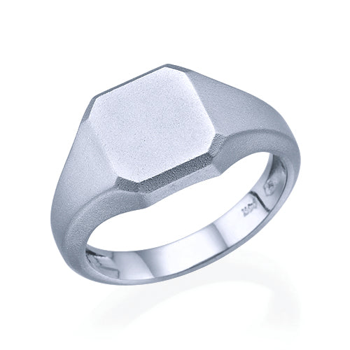 טבעת חותם זהב לבן מט