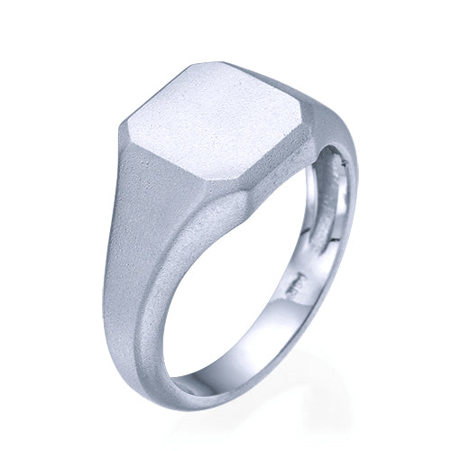 טבעת חותם זהב לבן מט