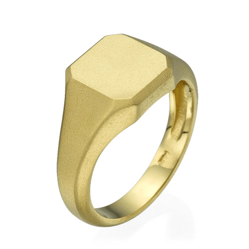 טבעת חותם זהב צהוב מט