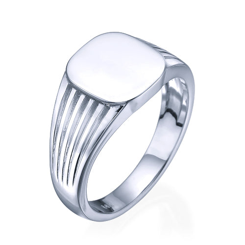 טבעת חותם זהב לבן 14K