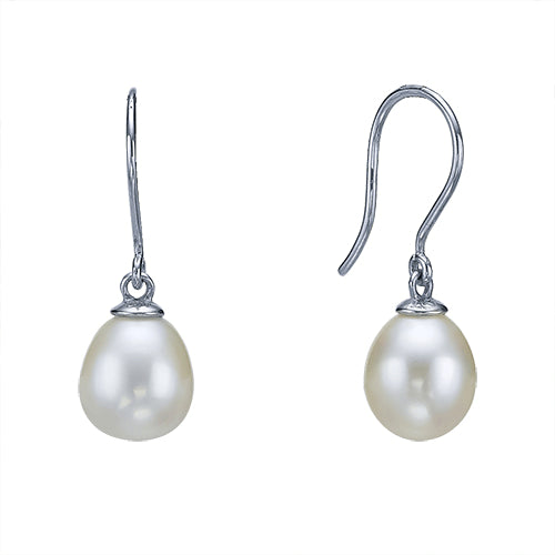 עגילי פנינים תלויים 9 מ"מ זהב צהוב/לבן