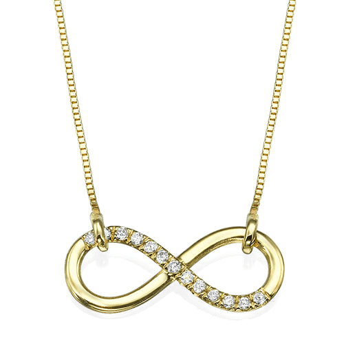 שרשרת אינפיניטי מזהב משובצת יהלומים טבעיים 0.15 קראט בעיצוב אלגנטי ונצחי