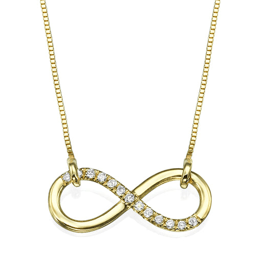 שרשרת אינפיניטי מזהב משובצת יהלומים טבעיים 0.15 קראט בעיצוב אלגנטי ונצחי