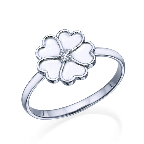 טבעת אירוסין "לבבות" משובצת יהלום זהב לבן