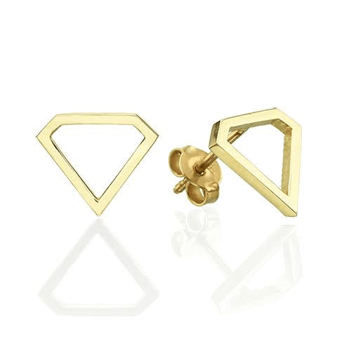 עגילי זהב צמודים בעיצוב צורת יהלום מזהב