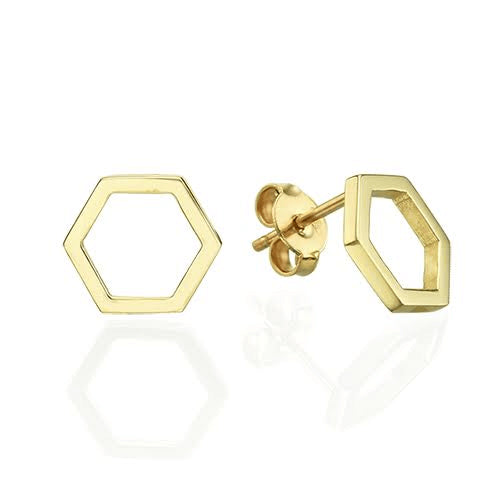 עגילי זהב צמודים לאוזן "משושה" זהב לבן/צהוב