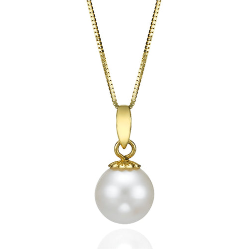 תליון פנינה עגולה מזהב בעיצוב קלאסי ועדין המעניק מראה יוקרתי ונשי