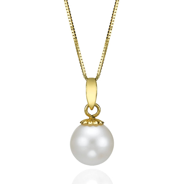 תליון פנינה עגולה מזהב בעיצוב קלאסי ועדין המעניק מראה יוקרתי ונשי