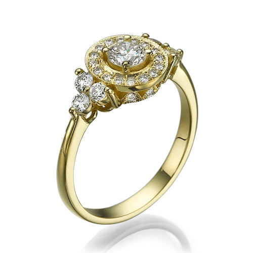 טבעת אירוסין זהב צהוב בעיצוב וינטאג ייחודי