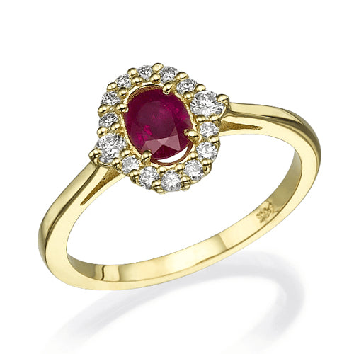 טבעת וינטאג' המשובצת אבן רובי במרכז הטבעת זהב צהוב