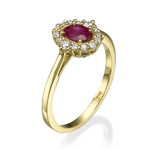 טבעת וינטאג' המשובצת אבן רובי במרכז הטבעת זהב צהוב